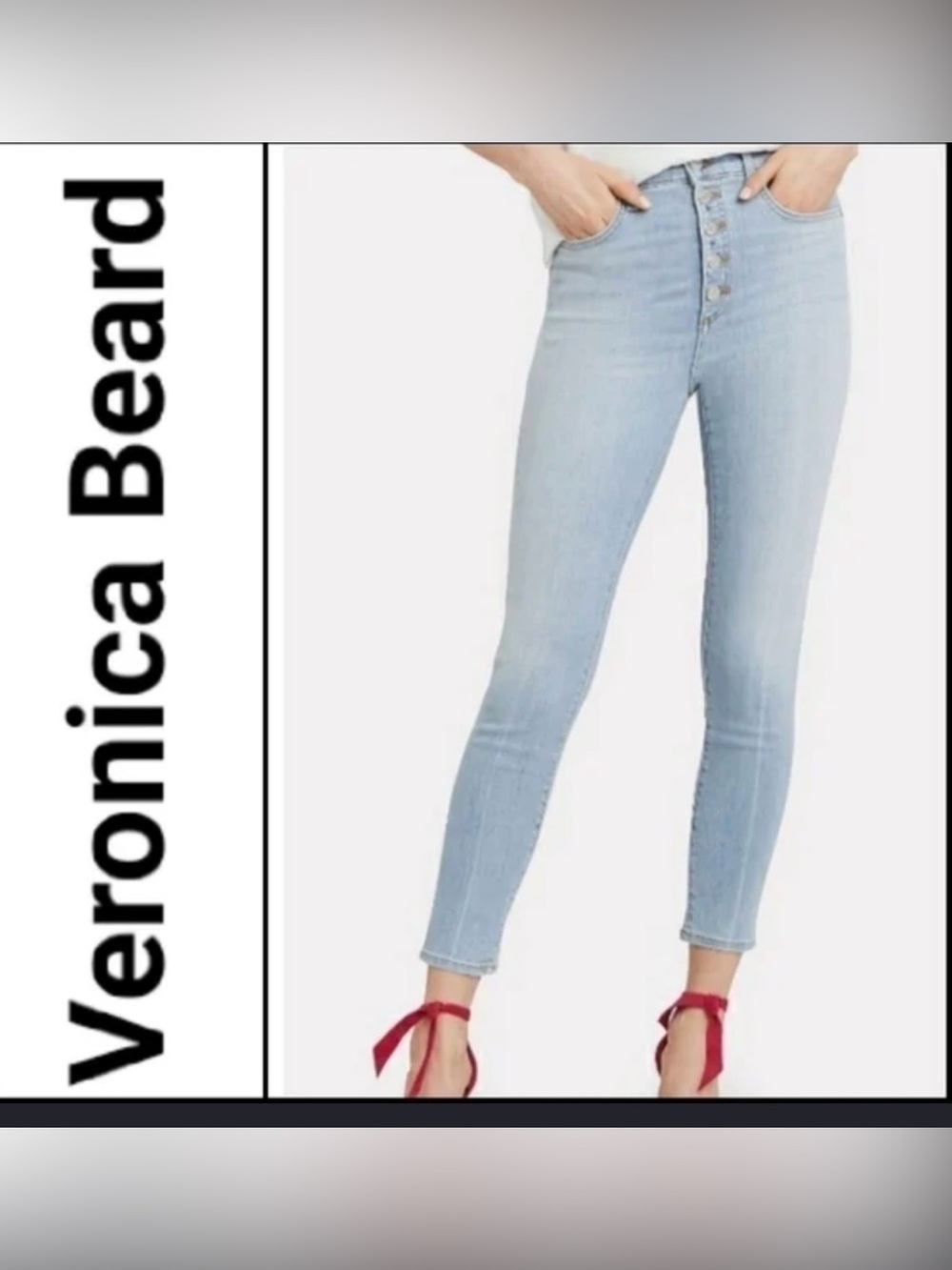 Veronica Beard Pale Blue High-Rise Button-Fly Skinny Jeans